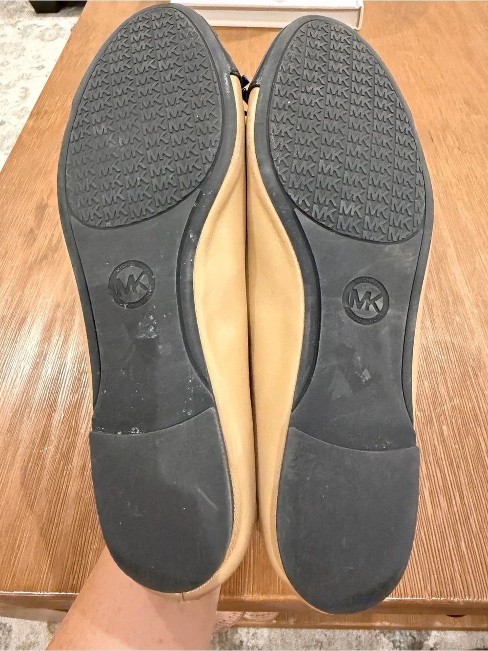 Michael Kors Beige and Black Two-Tone Bow Ballet Flats